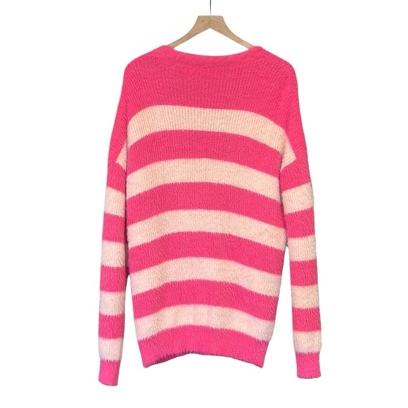 Talulah Striped Fuzzy Cardigan Sweater Pockets Pink Women’s Size Large - Picture 5 of 12